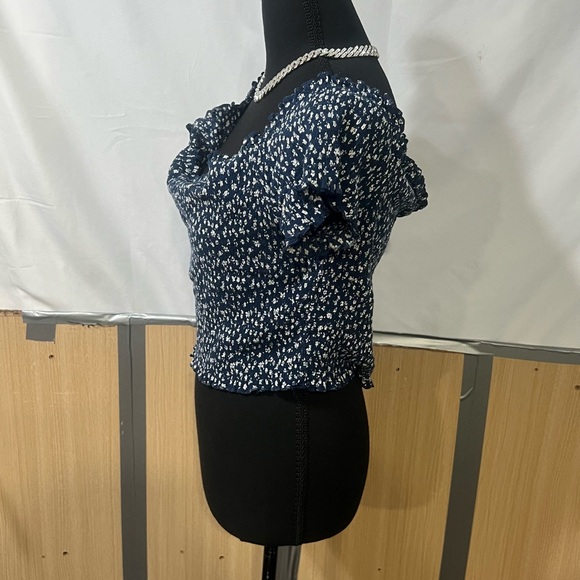 No Boundaries Navy Blue Patterned Women's Blouse - Picture 2 of 3